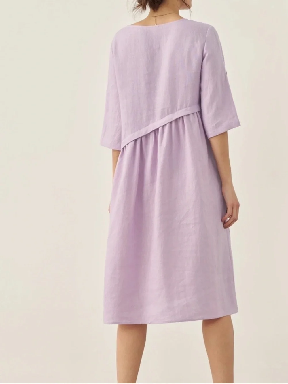 NWT  Lintico 100% Linen Midi Dress XXL Lavender Asymmetrical relaxed